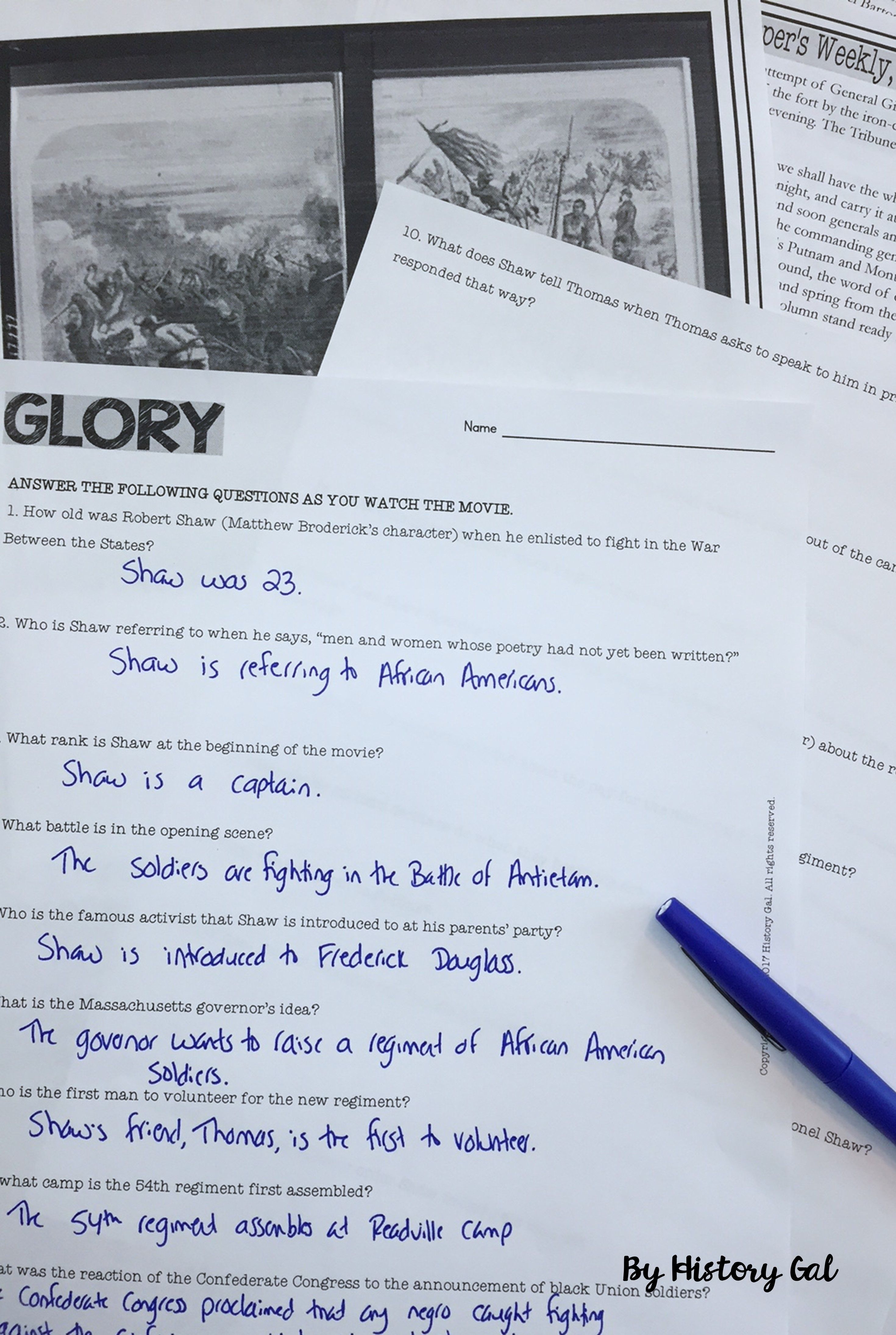 study guide for the movie glory
